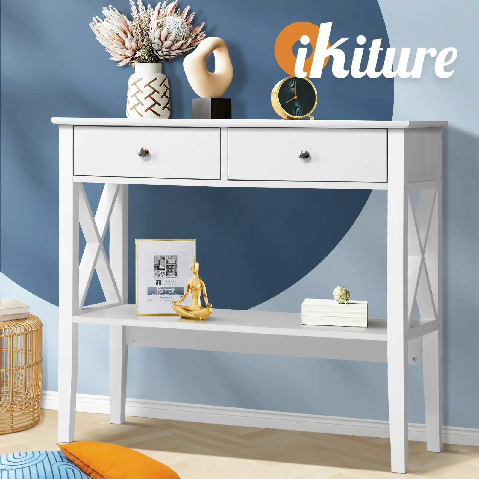 Oikiture Console Table Hall Side Entry 2 Drawers Hallway Display Shelf Desk