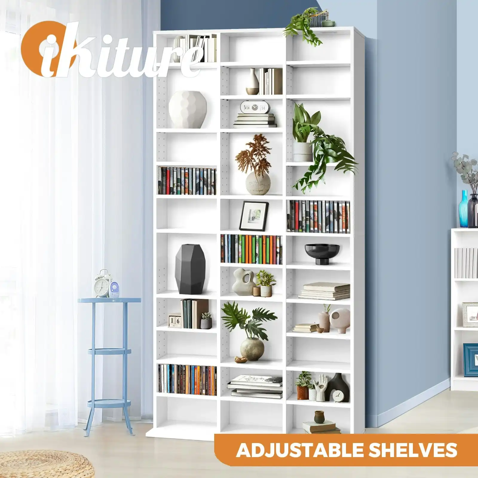 Oikiture Bookshelf Display Shelf Bookcase CD DVD Storage Media Stand Rack White