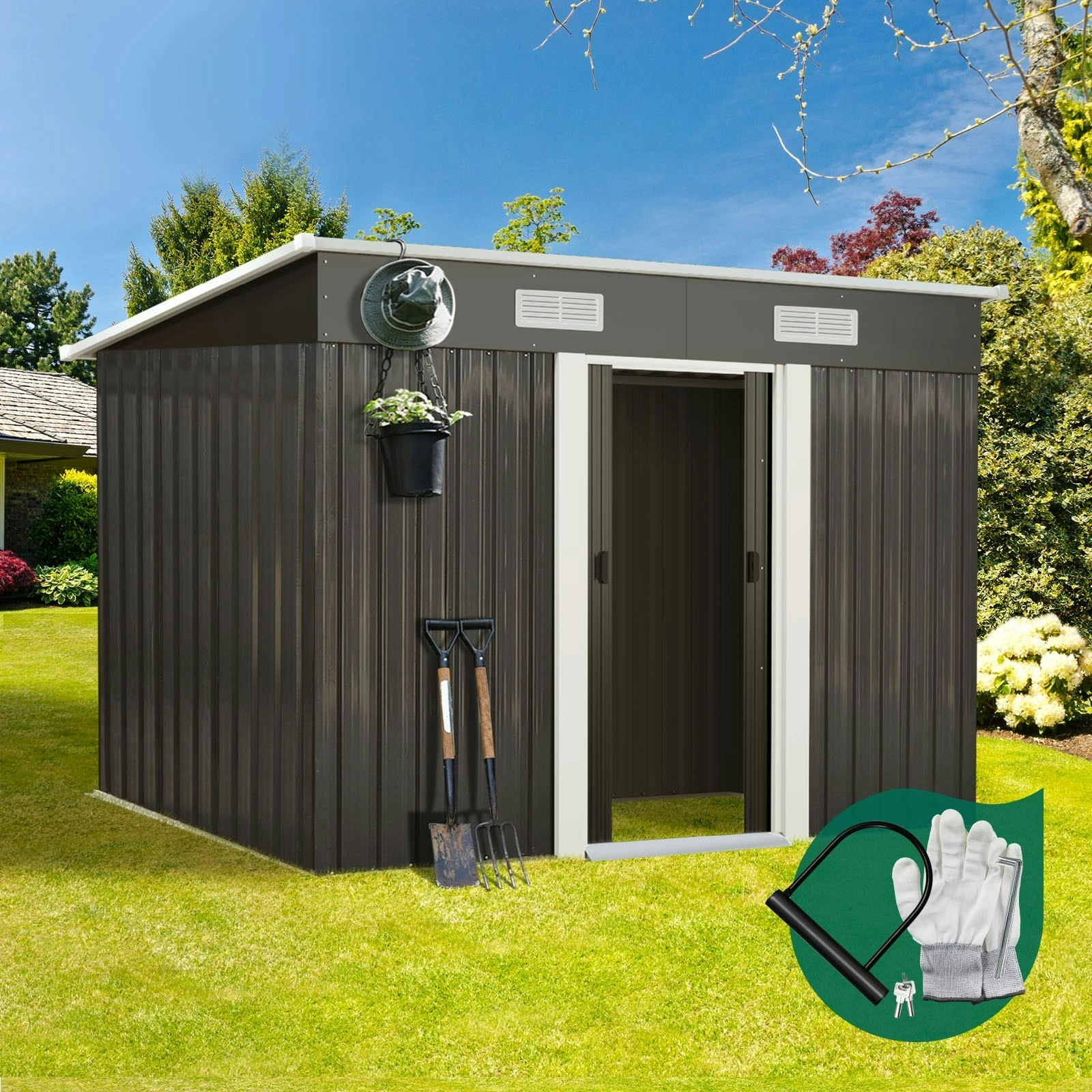 Livsip Garden Shed Outdoor Storage Sheds 2.38x1.31M Workshop Cabin Metal House