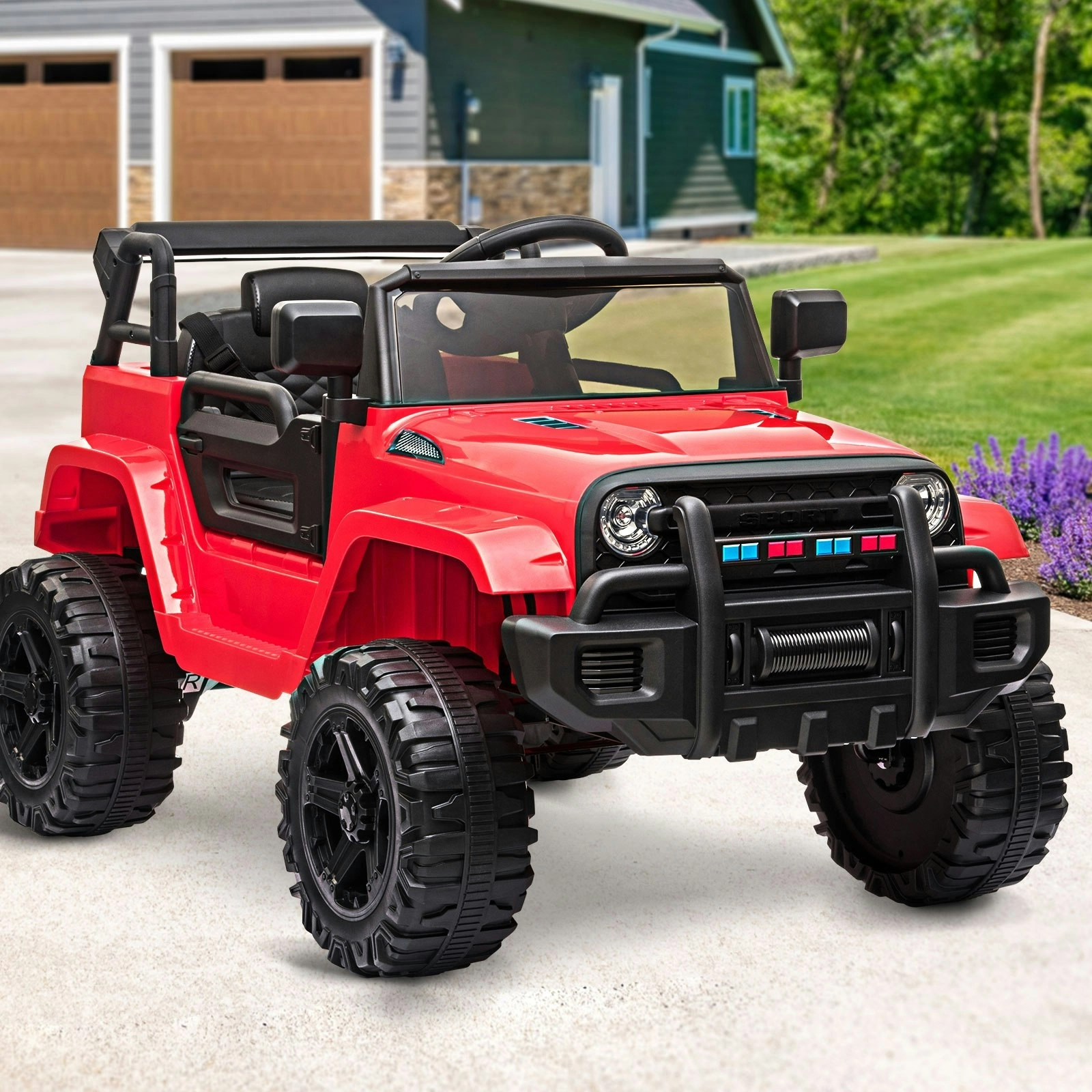 Mazam Ride On Car 12V Electric Jeep Toy Remote Cars Kids Gift MP3 LED lights Red