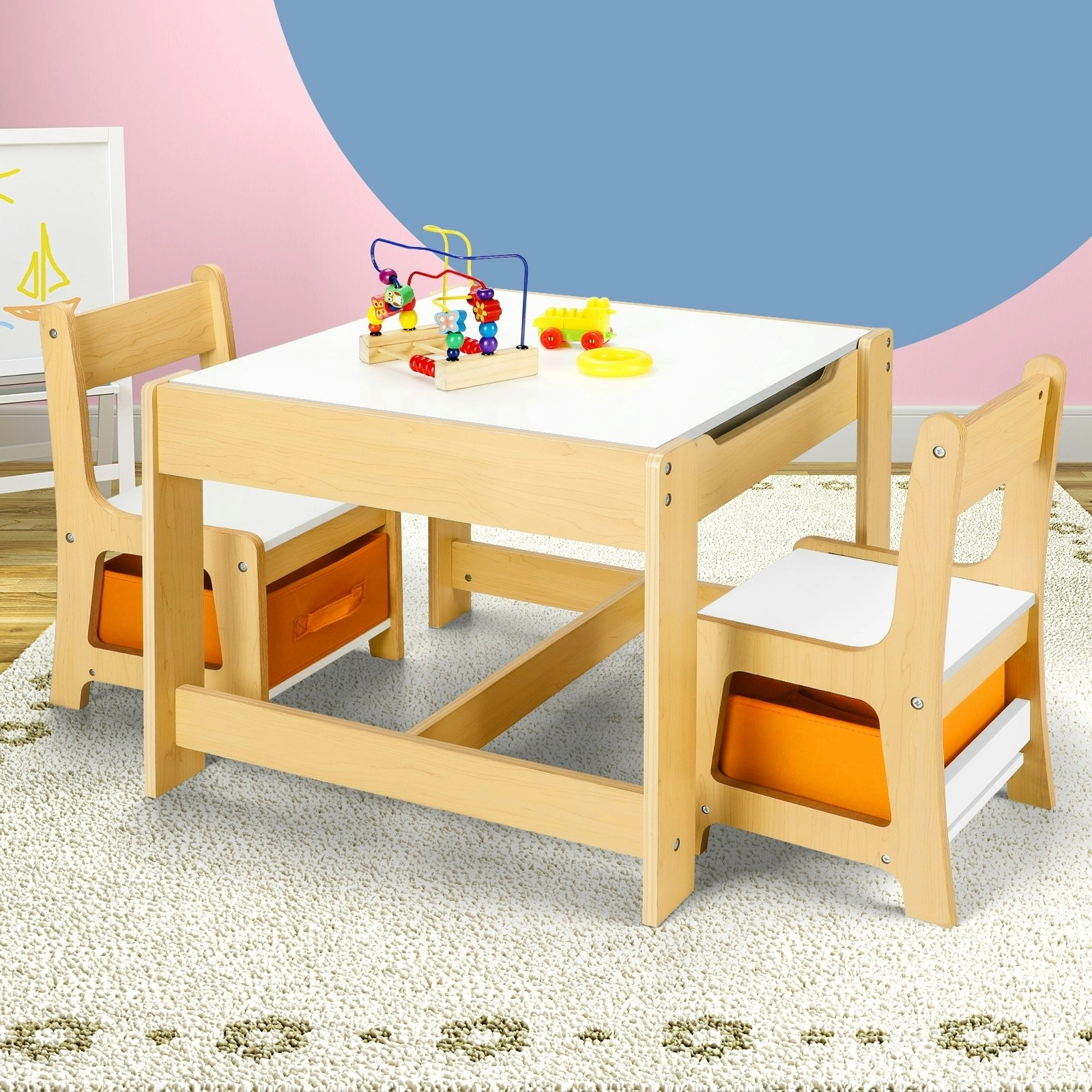 Oikiture Kids Table and Chairs Set Activity Play Study Desk Toys Storage Box