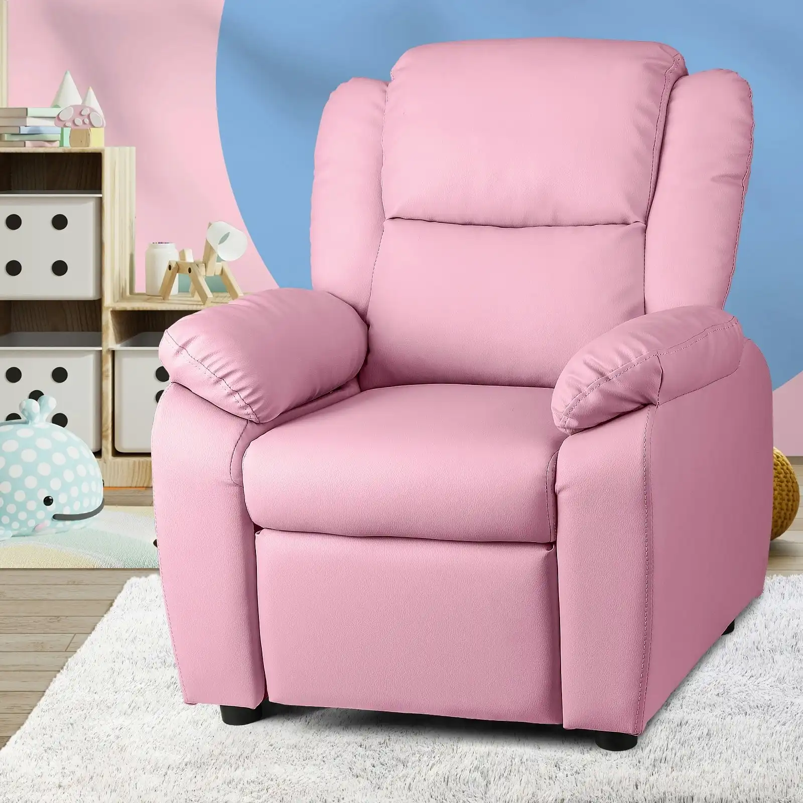 Oikiture Kids Recliner Chairs Children Lounge Sofa PU Armchair w/ Hidden Storage