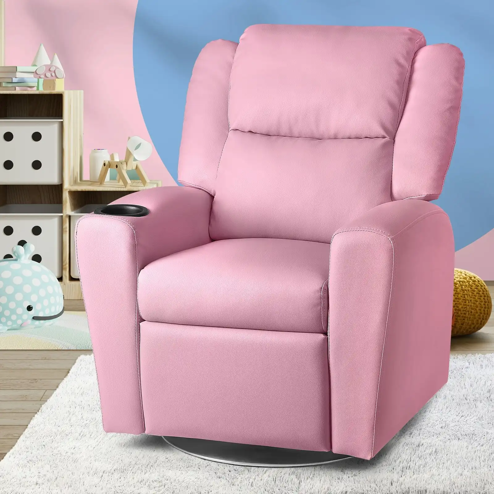 Oikiture Kids Recliner Sofa Children Lounge Chairs PU Armchair 360闂傚倸鍊搁幊搴∥涘鍛剨?Rotatable