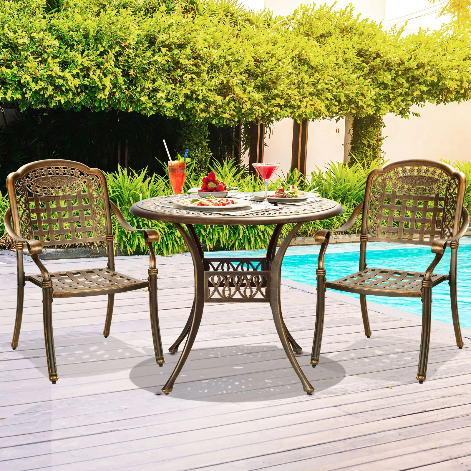 Livsip 3 Piece Outdoor Dining Chairs Bistro Set Cast Aluminium Patio Furniture