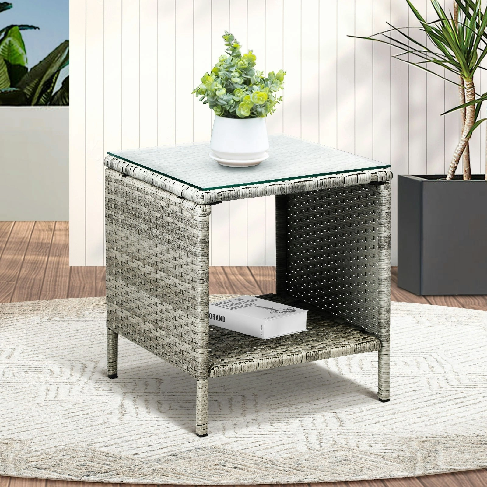 Livsip Rattan Side Table Outdoor Furniture Coffee Patio Desk Indoor Garden Decor