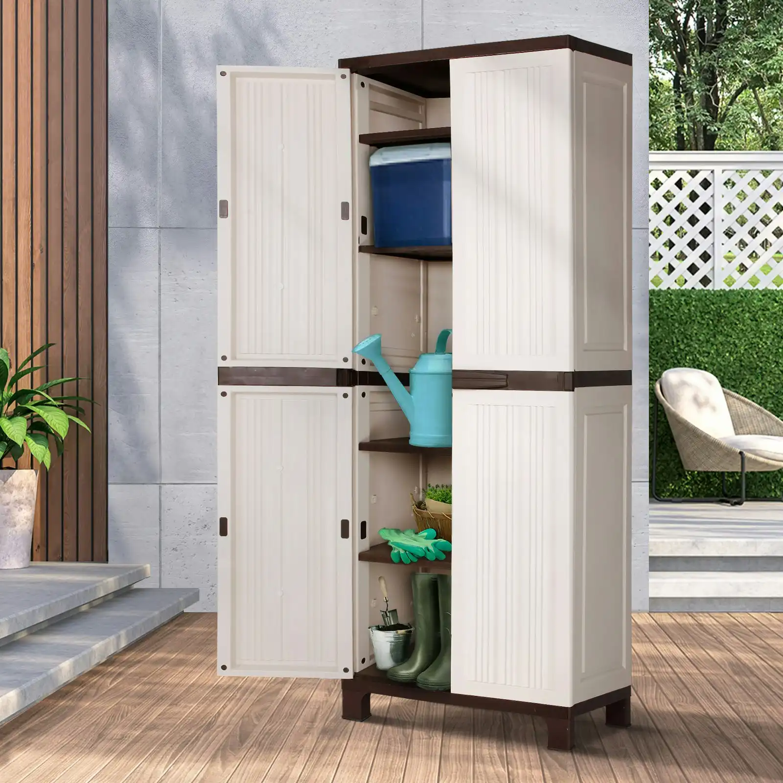 Livsip Outdoor Storage Cabinet Box Garage Garden Cupboard Adjustable Lockable