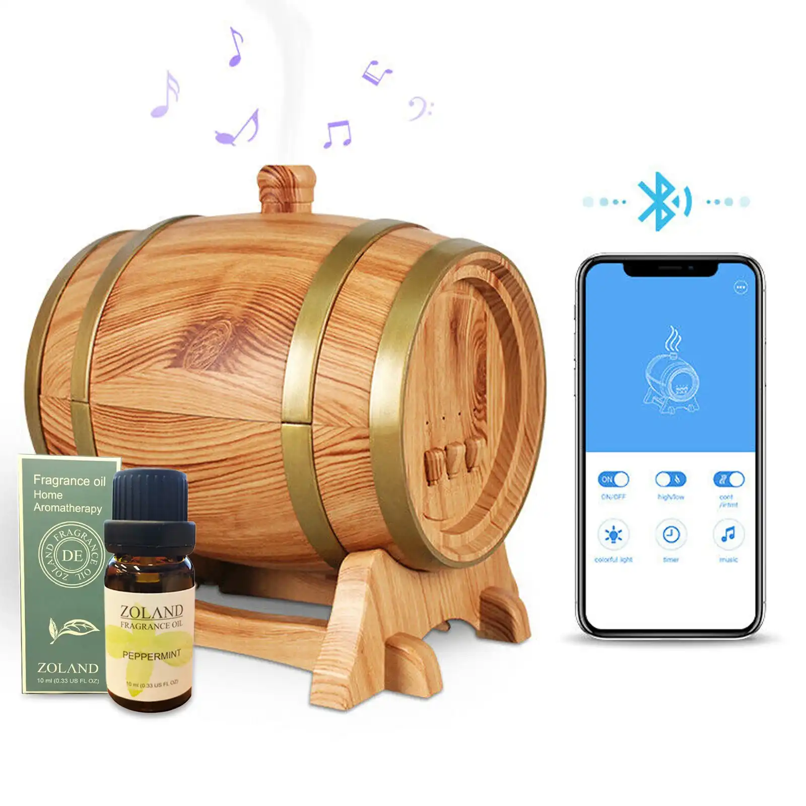 TODO 350Ml Bluetooth Speaker Humidifier Aromatherapy Diffuser Ultrasonic Led + Essential Oil - Oak Wood