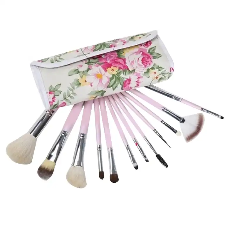 12 Piece Professional Makeup Brush Set Soft Bristle Carry Case Rose