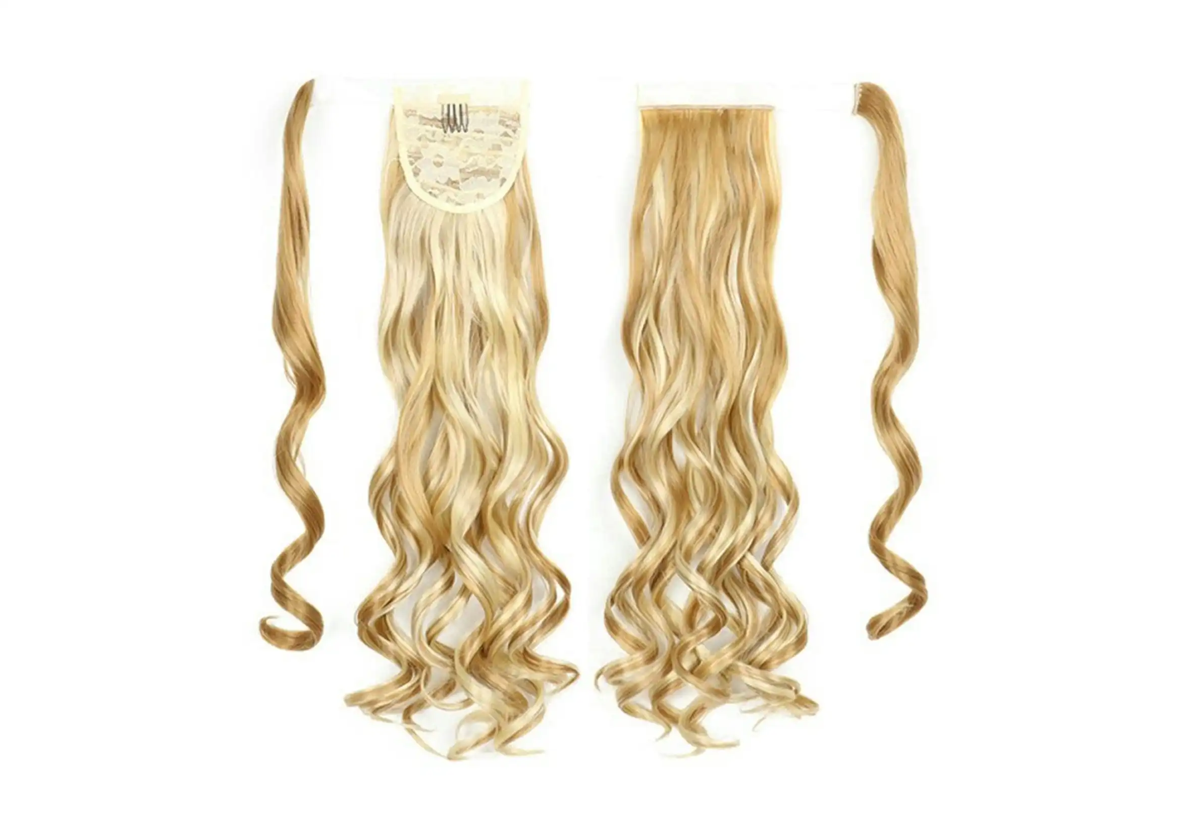 22" Medium Blonde Hair Extension Quality Synthetic Hair Ponytail Curly Wavy