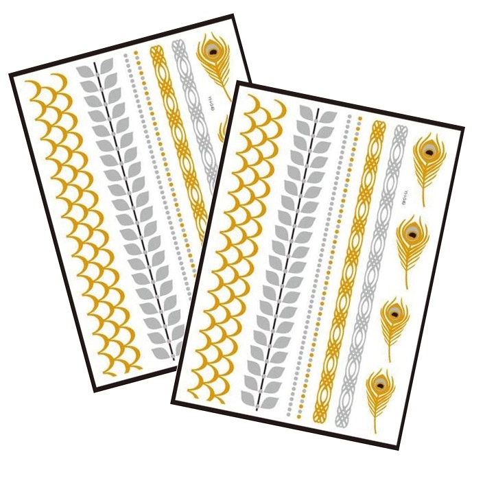 Metallic Temporary Tattoo Gold Silver Glitter Party Body Sticker Waterproof 2 Sheets 049