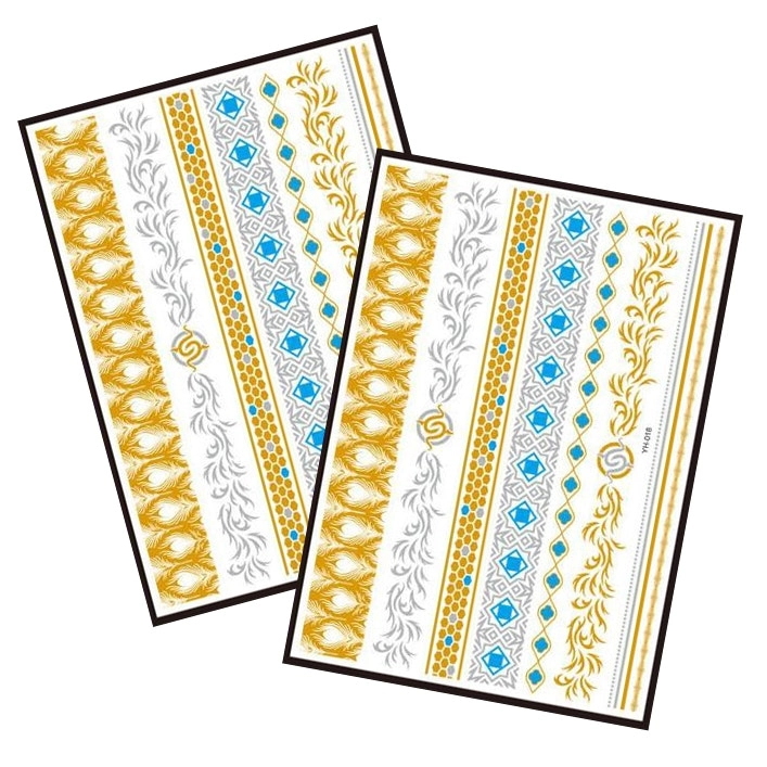 Metallic Temporary Tattoo Gold Silver Glitter Party Body Sticker Waterproof 2 Sheets 018