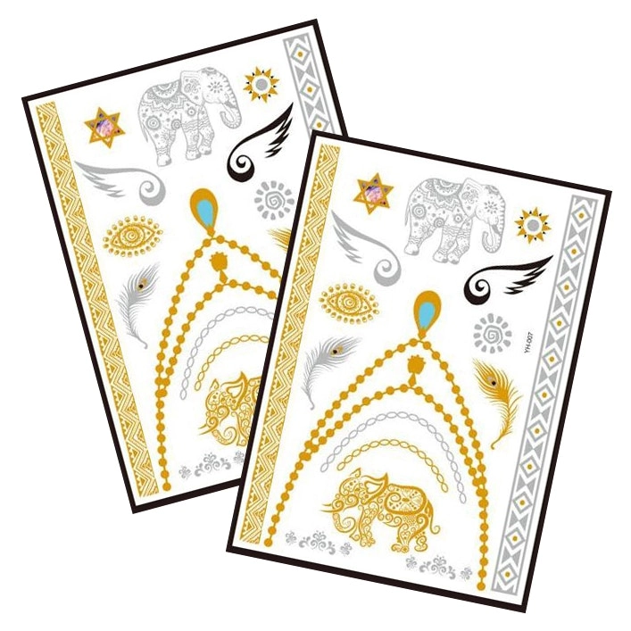 Metallic Temporary Tattoo Gold Silver Glitter Party Body Sticker Waterproof 2 Sheets 007