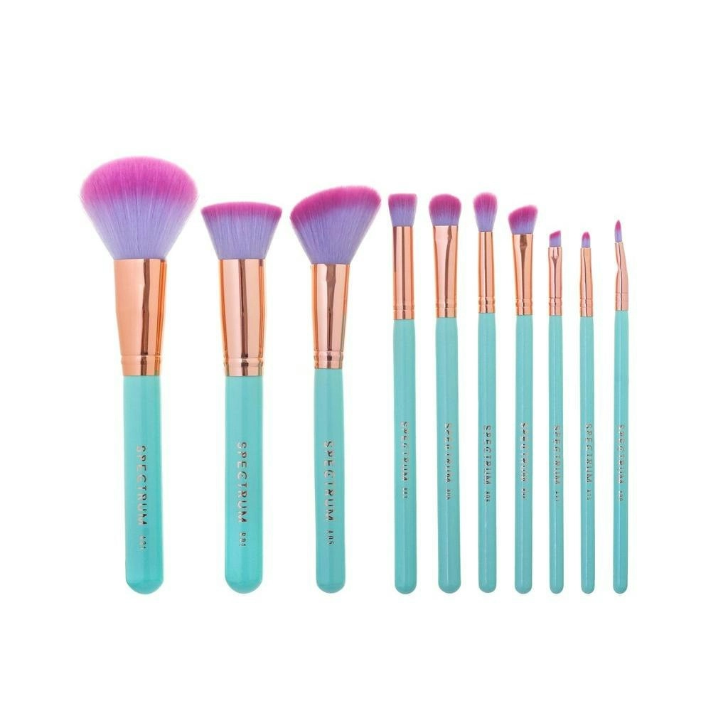 10 Piece Professional Makeup Brush Set Soft Synthetic Unicorn Blue