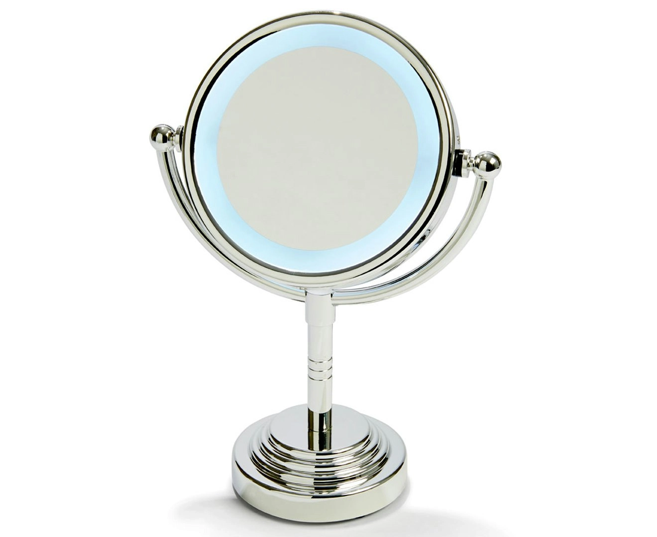 TODO 5" Led Backlit Make Up Mirror Double Side 1X / 5X Magnification Battery Silver