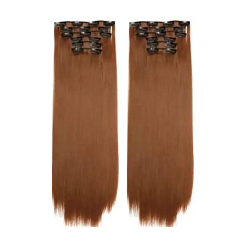 Twin 24" High Grade Brown Light Brown Straight 6Piece 17Clips Hair Extension 2X