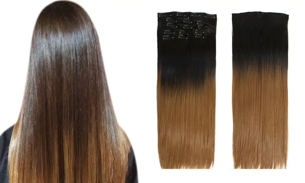 2Pcs 22" Twotone Ombre High Grade Brown Straight 7Piece 16Clips  Hair Extension 06 2X
