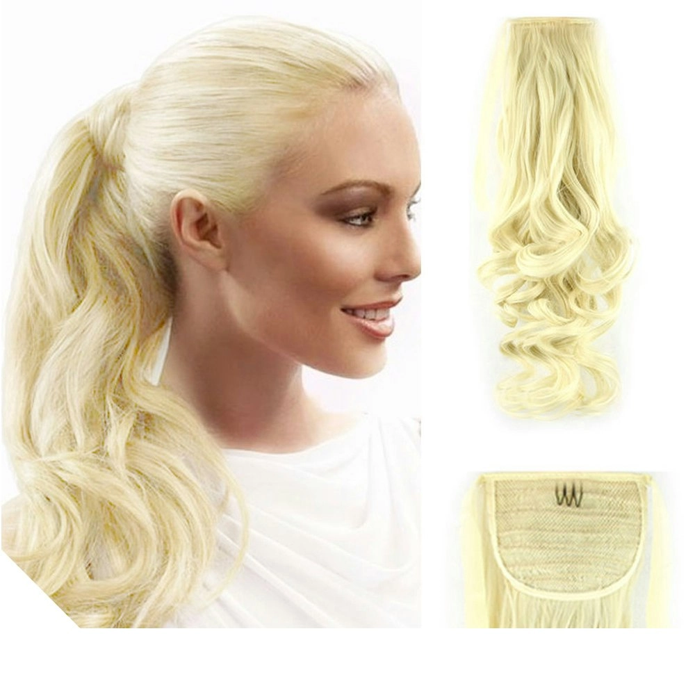 2Pcs Light Blonde 22" Hair Extension Synthetic Hair Ponytail Curly Wavy Ribbon 2X