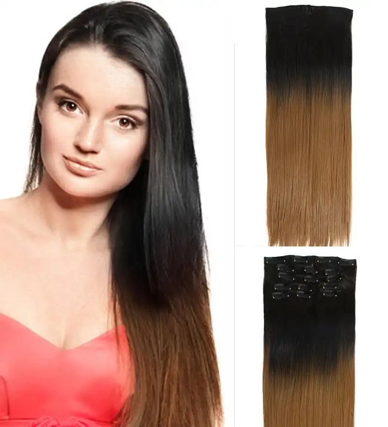 22" Twotone Ombre High Grade Brown Straight 7Piece 16Clips  Hair Extension 06