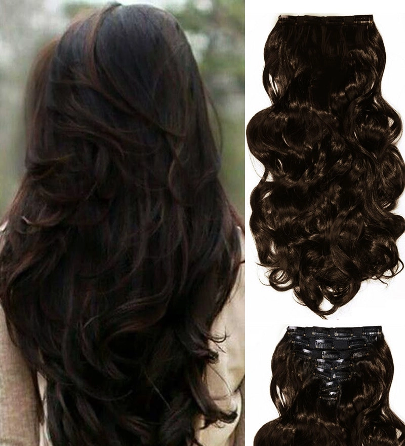 24" Wavy High Grade Synthetic Hair Extension Dark Brown 7Piece 16Clips 02