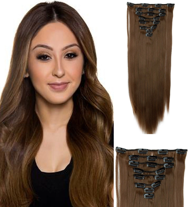 High Grade Light Brown Synthetic Hair 7Piece 16Clips 22"  Straight Clip On