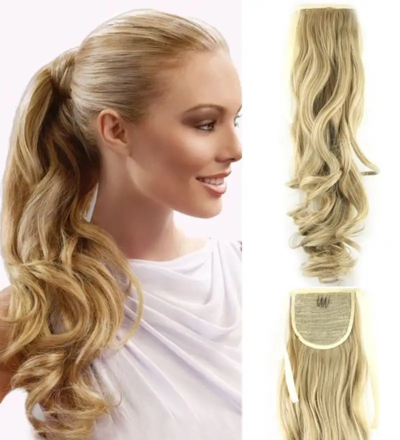 22" Dark Blonde Hair Extension Quality Synthetic Hair Ponytail Curly Wavy
