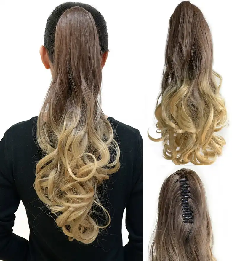 Ombre Ponytail Ribbon Clamp  Wavy 50Cm 20" Hair Extension Claw04