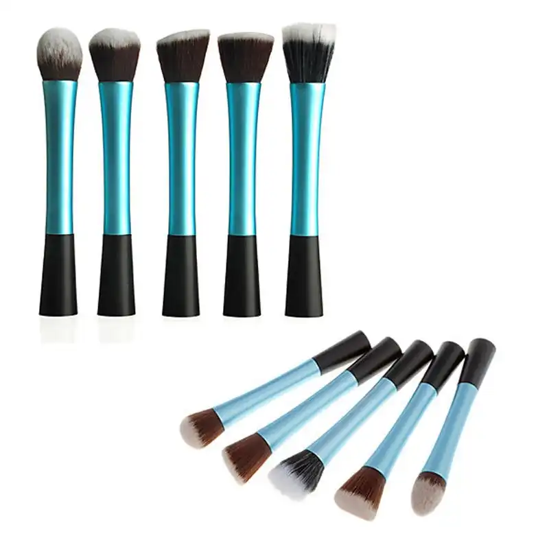 5 Piece Professional Duo Fiber Makeup Brush Set Multi Task Brush Blue