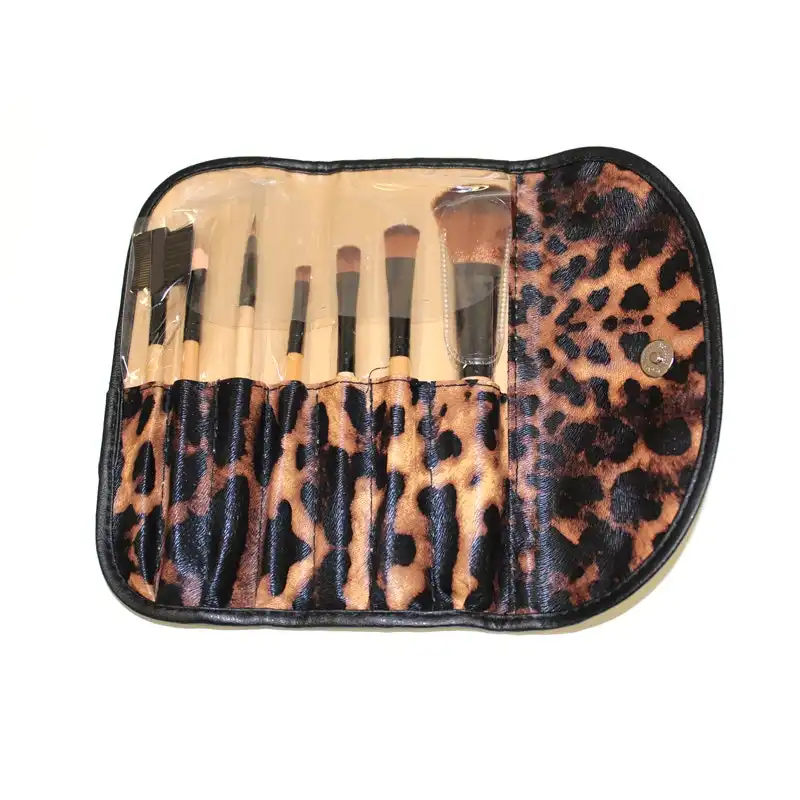 7 Piece Professional Makeup Brush Set + Carry Case Bag Leopard Print