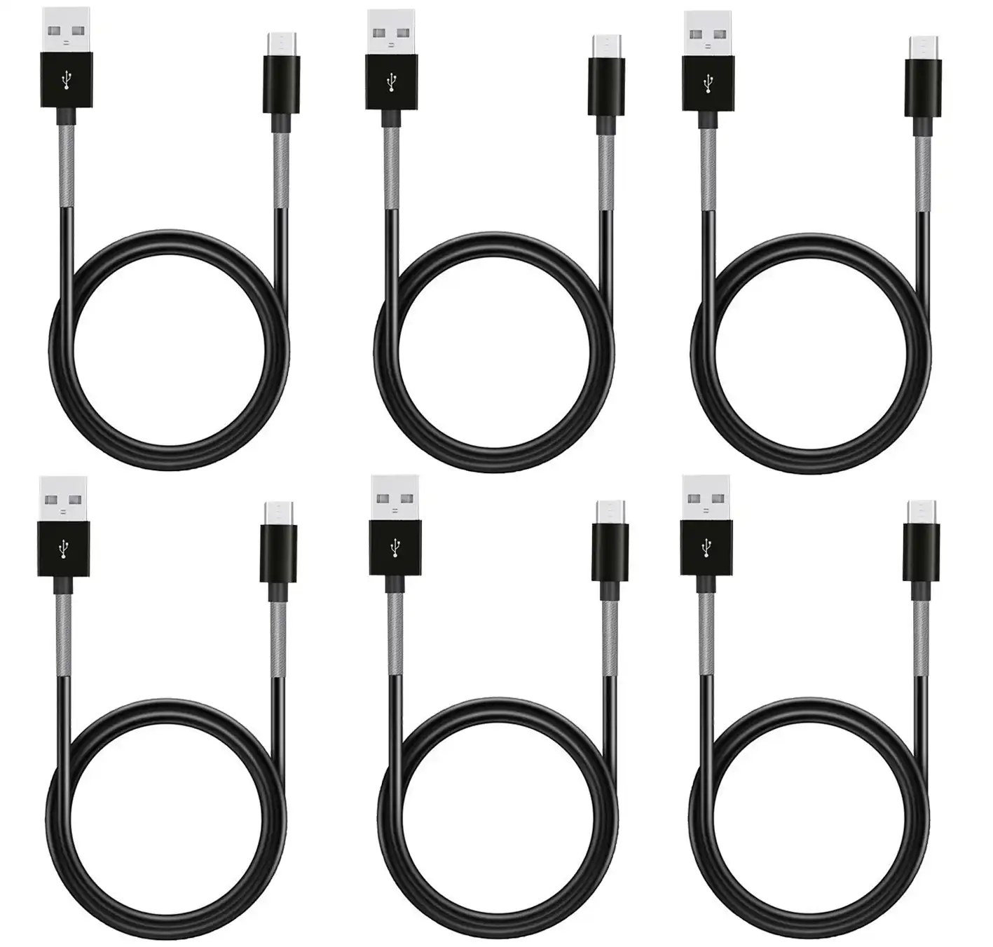 6Pc 1M Usb Data Charge Cable Micro Usb Connector For Samsung Htc Metal Protected 6X