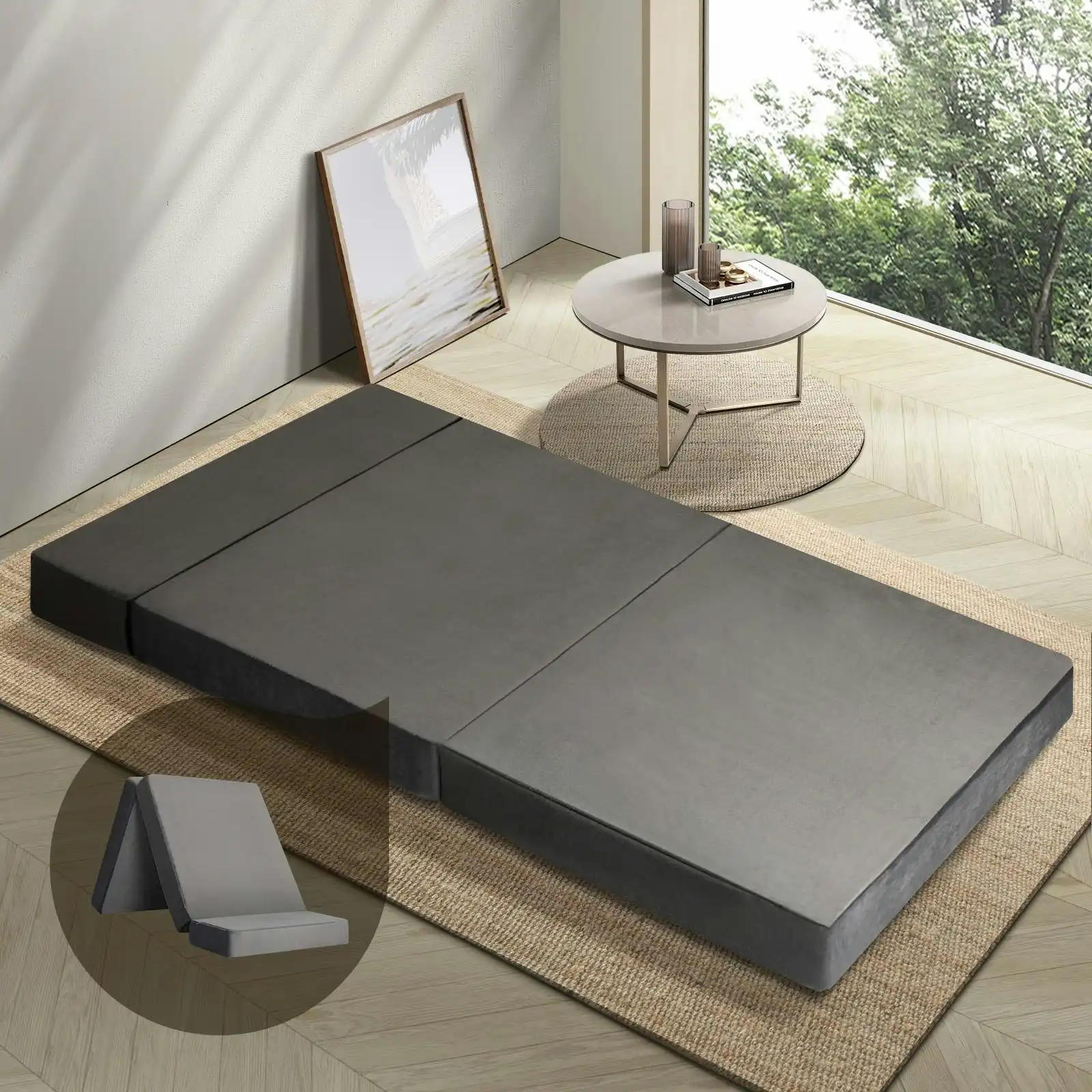 Bedra Folding Foam Mattress Sofa Bed Trifold Foldable Camping Sleeping Cushion Mat Double