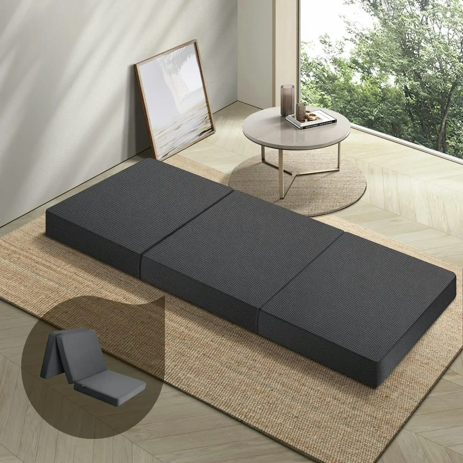 Bedra Folding Mattress Portable Single Foldable Sofa Foam Bed Grey