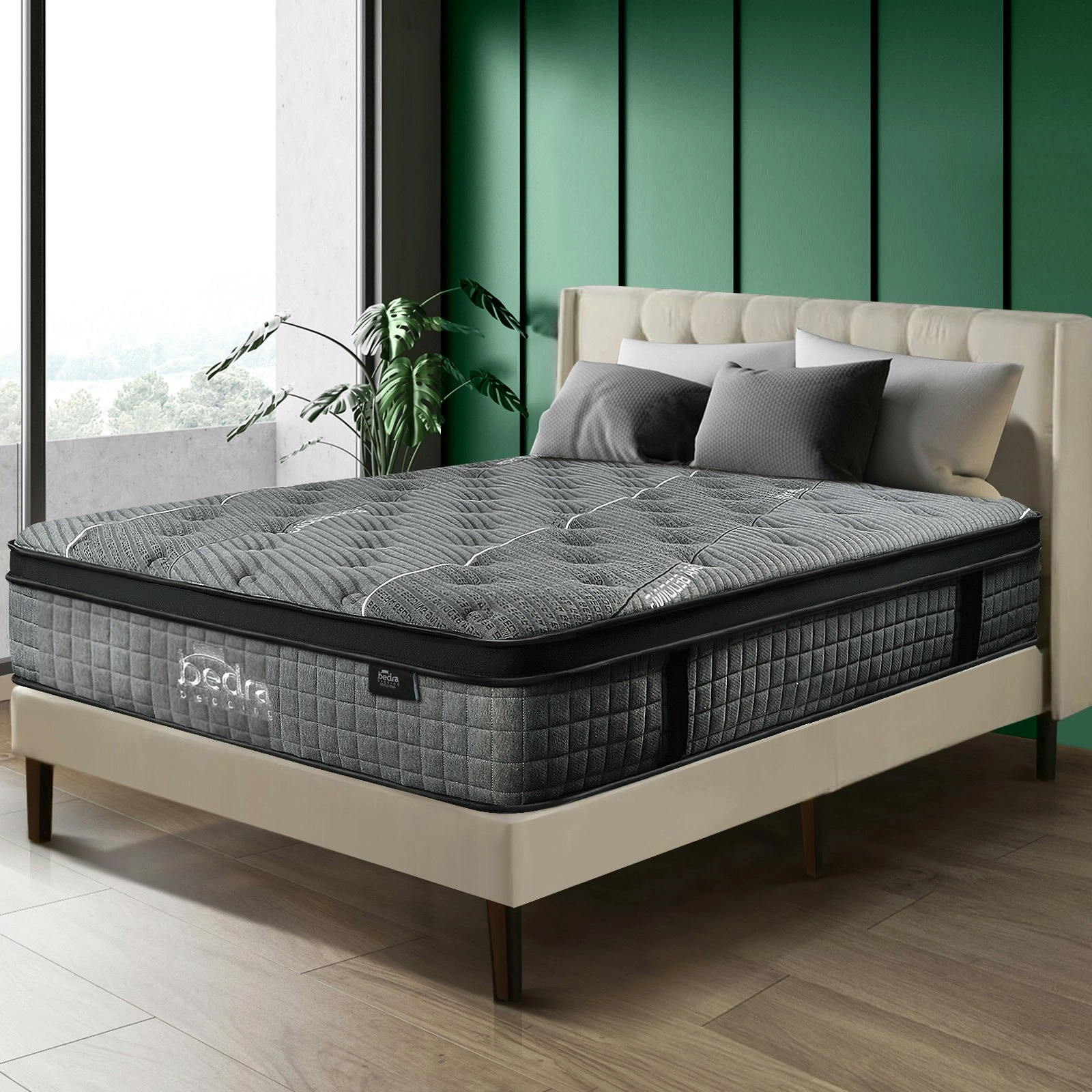 Bedra Queen Mattress Breathable Spring Mattress Euro Top Natural Latex Foam 34cm