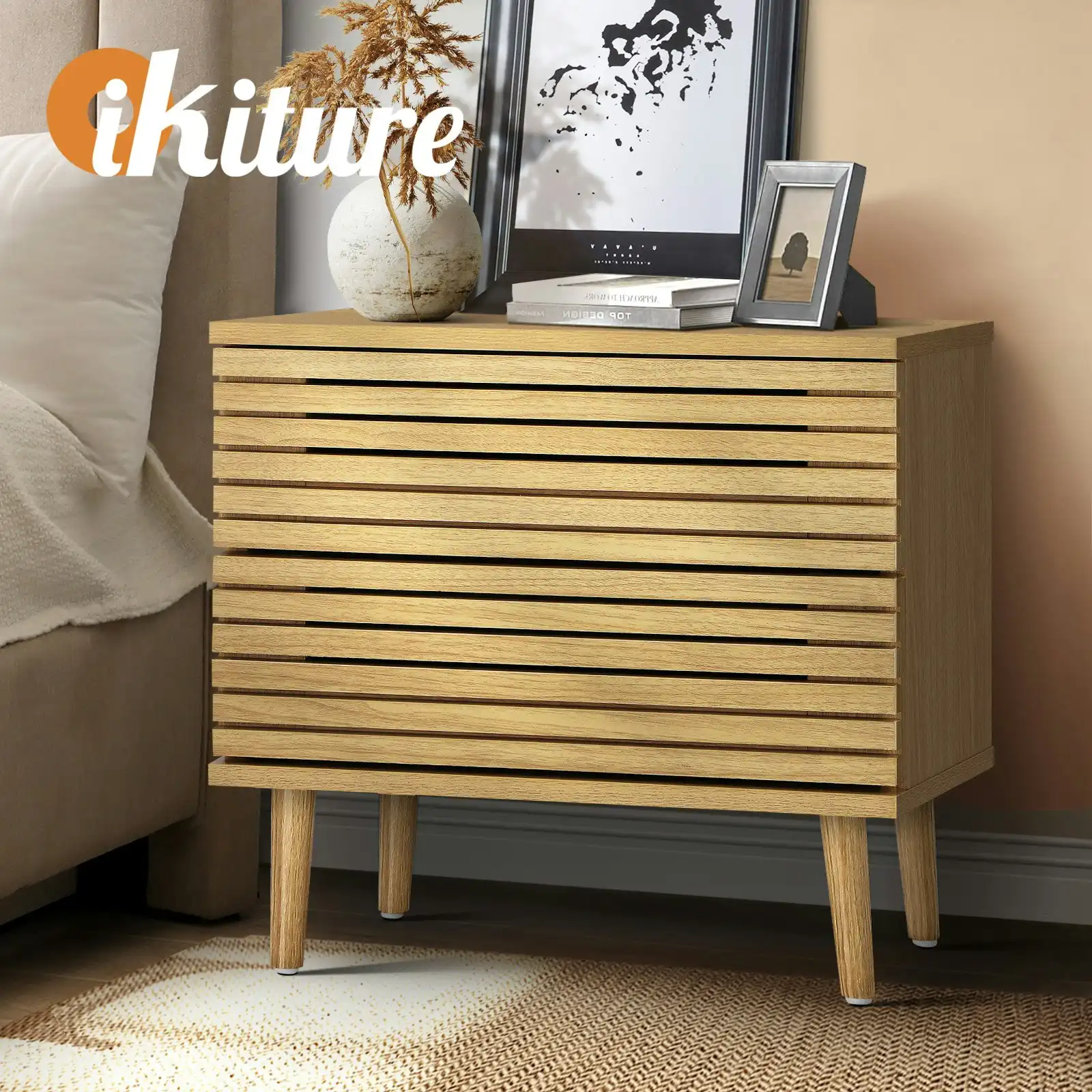 Oikiture Bedside Tables Side Table 2 Drawers Unique Bedroom Storage Cabinet
