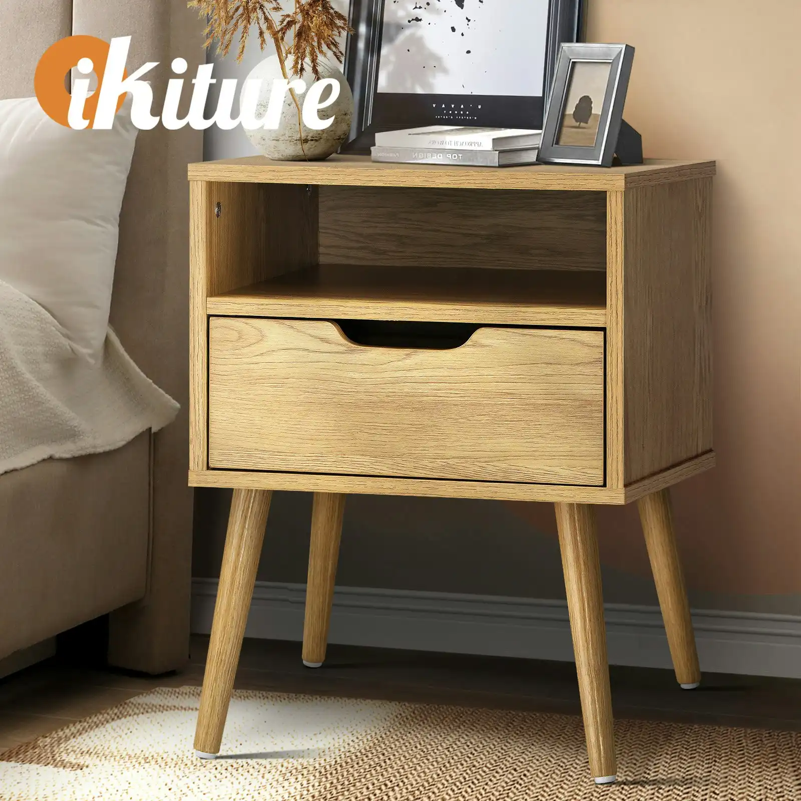 Oikiture Bedside Table Drawers Side Tables Nightstand Bedroom Cabinet Wood