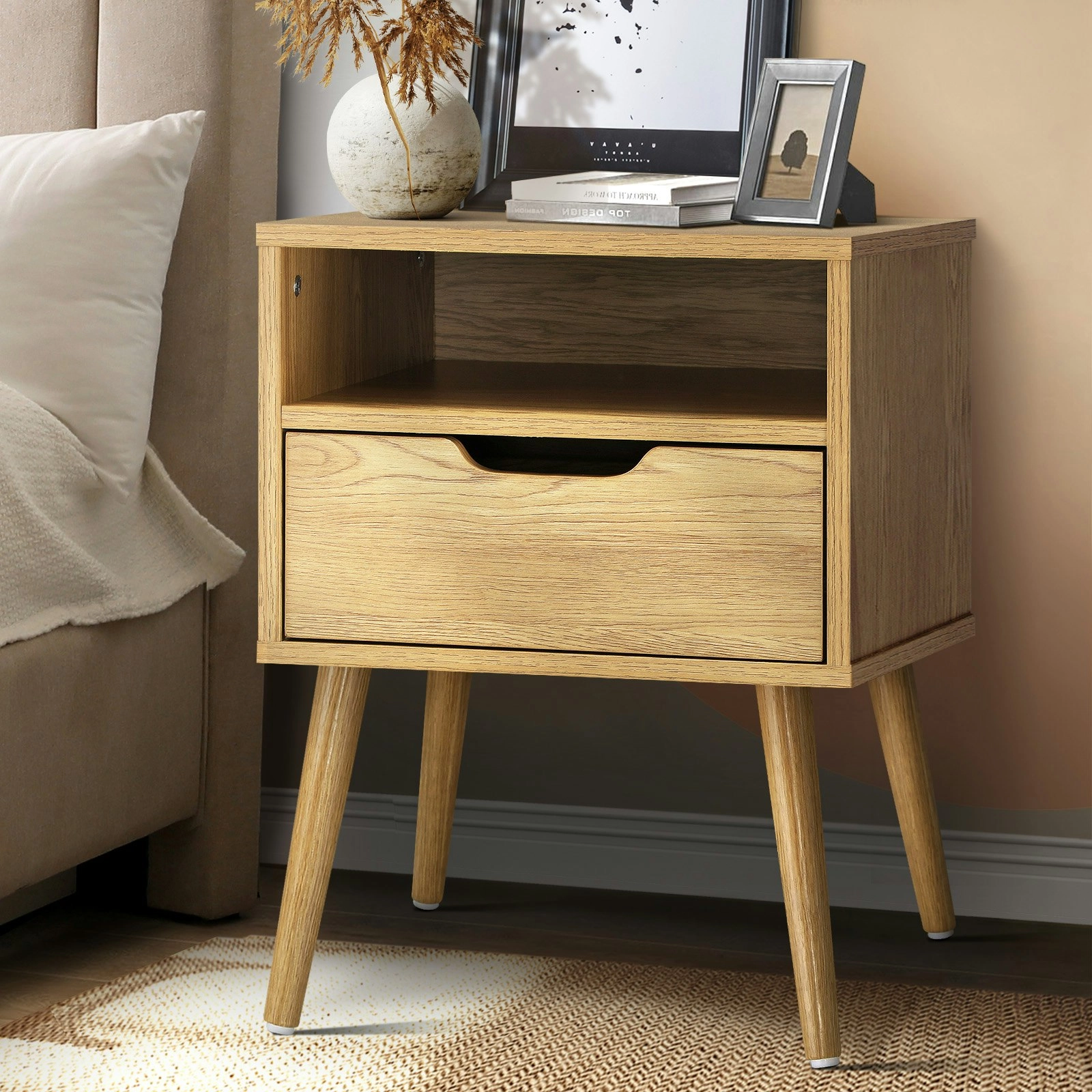 Oikiture Bedside Table Drawers Side Tables Nightstand Bedroom Cabinet Wood