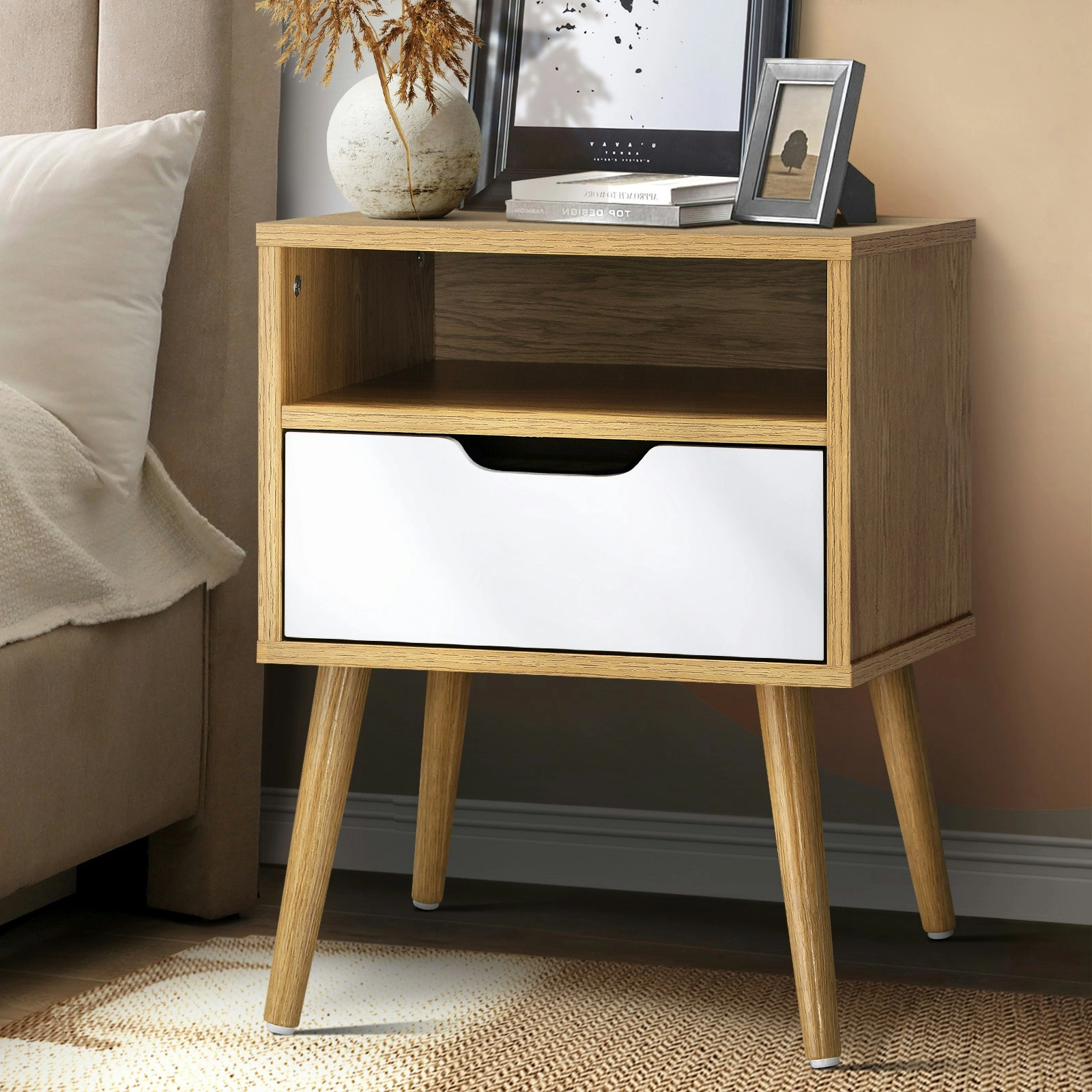 Oikiture Bedside Table Drawers Side Tables Nightstand Trendy Furniture Cabinet