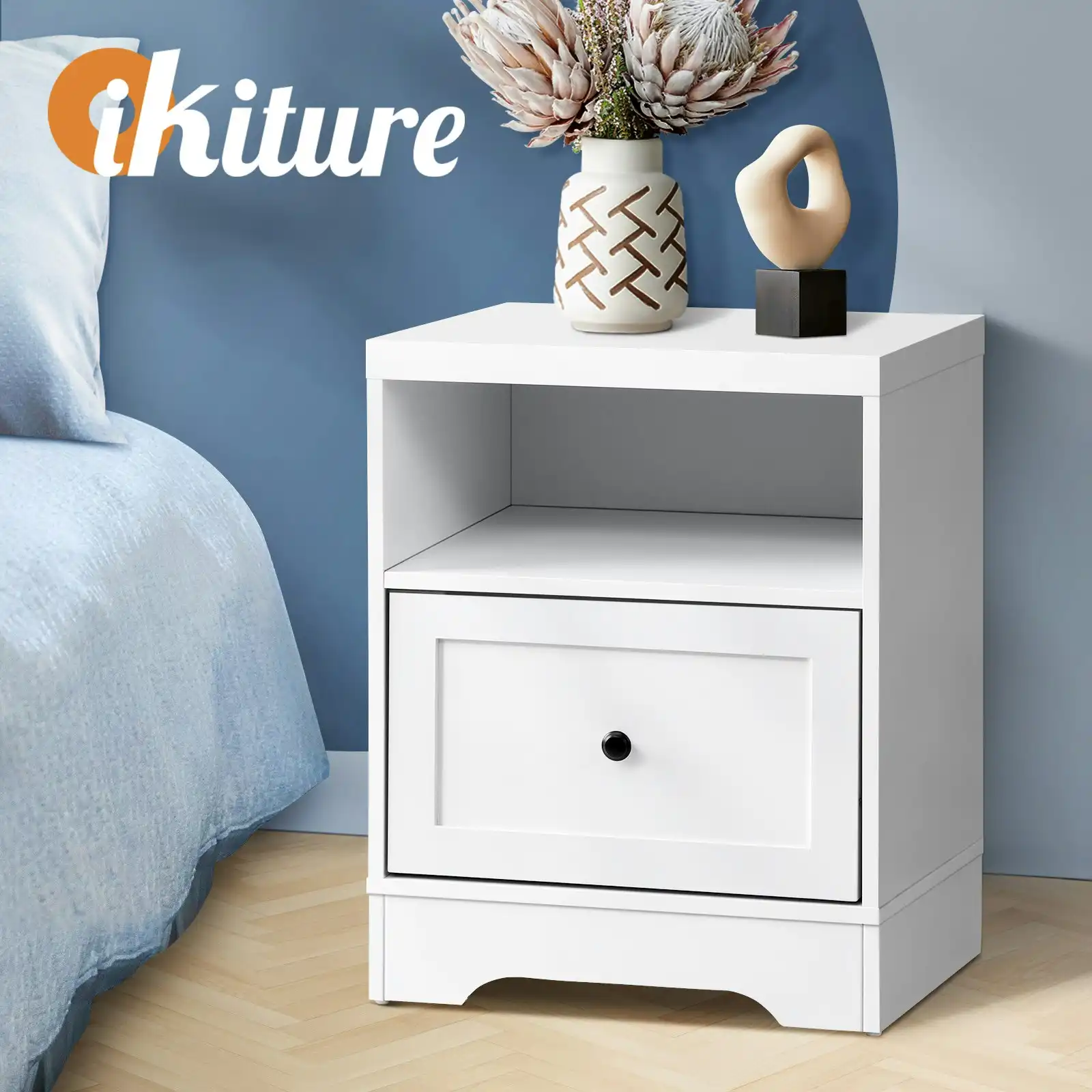 Oikiture Bedside Tables Drawers Nightstand Storage Cabinet Hamptons Furniture