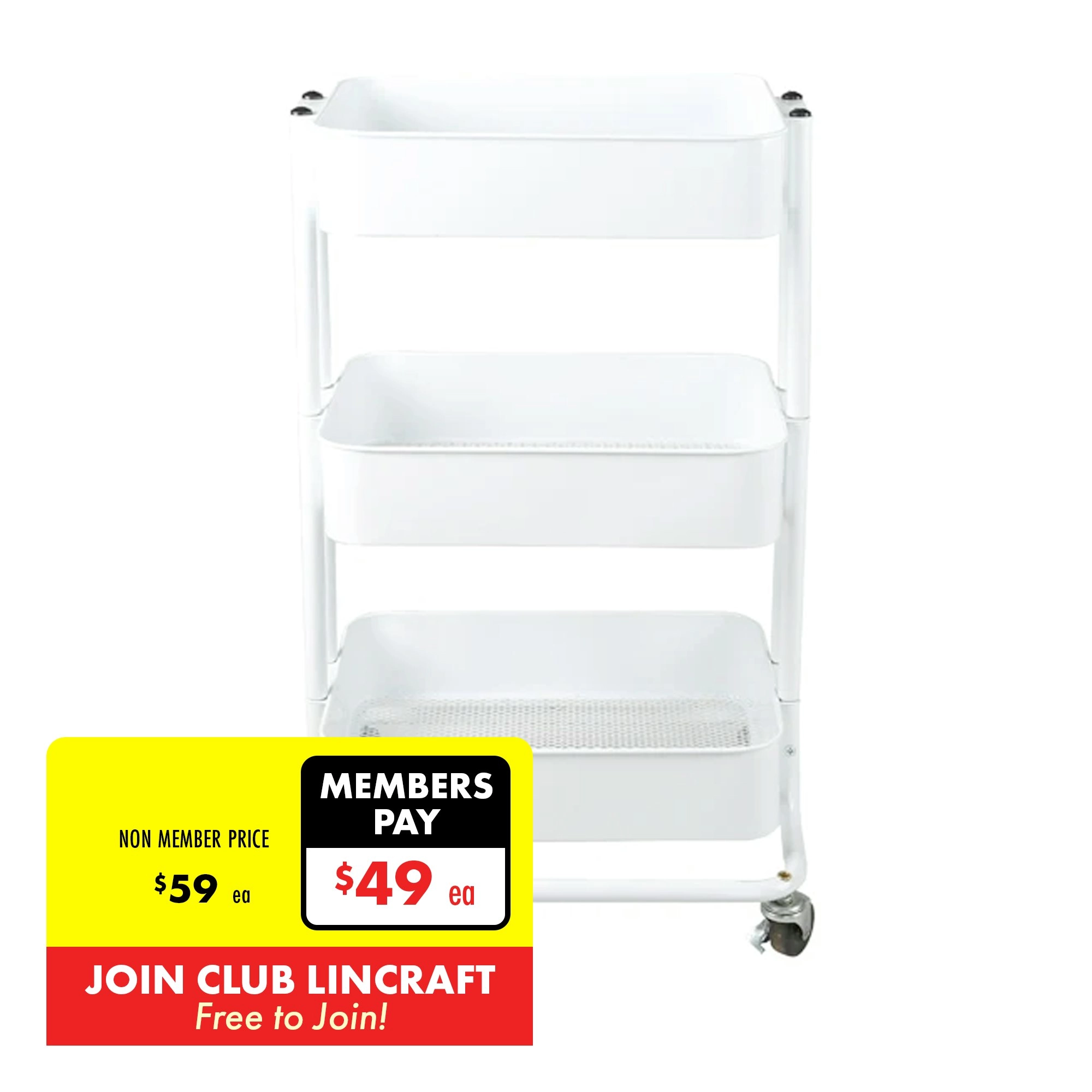 Makr 3-Tier Trolley, White- 42.7cm x 35.5cm x 75.9cm