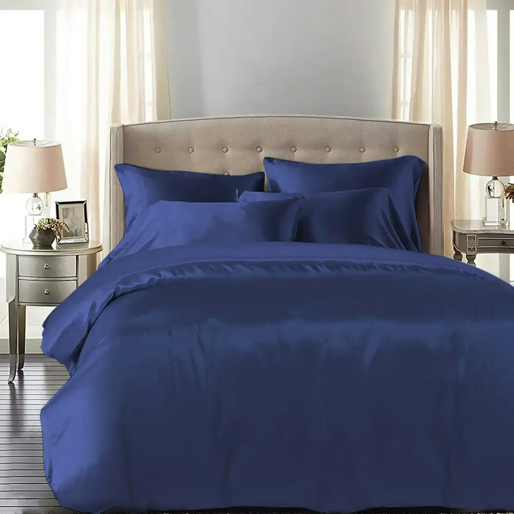 Dreamz Silky Satin Quilt Cover Set Bedspread Pillowcases Summer King Blue