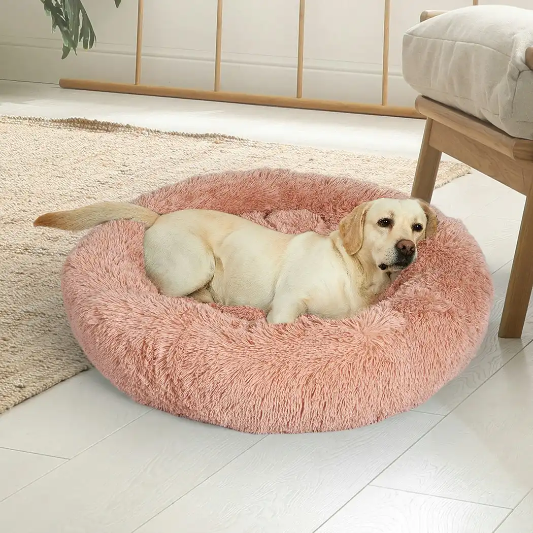 Pawz Pet Bed Cat Dog Donut Nest Calming Kennel Cave Deep Sleeping Pink XXL