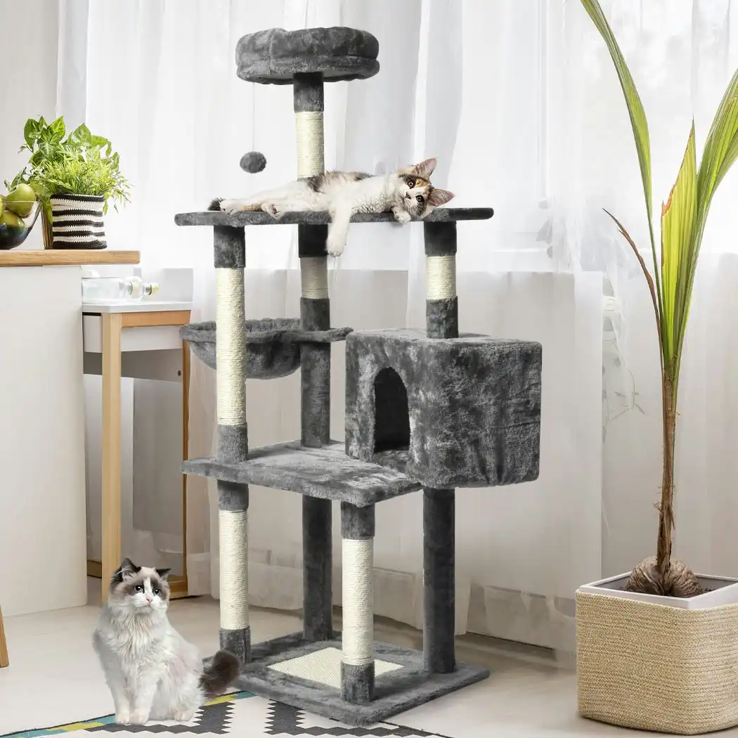Pawz 130cm Cat Tree Toy Scratching Post Scratcher Tower Condo Wooden House Grey