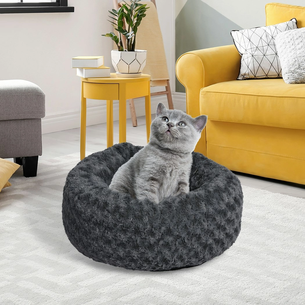 Pawz Calming Dog Bed Warm Soft Plush Pet Cat Cave Washable Portable Dark Grey S