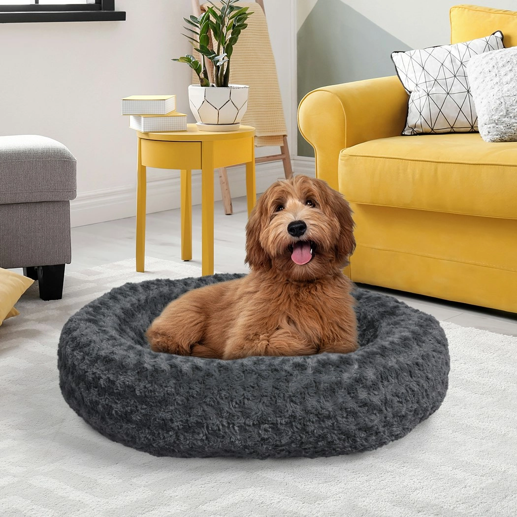 Pawz Calming Dog Bed Warm Soft Plush Pet Cat Cave Washable Portable Dark Grey M