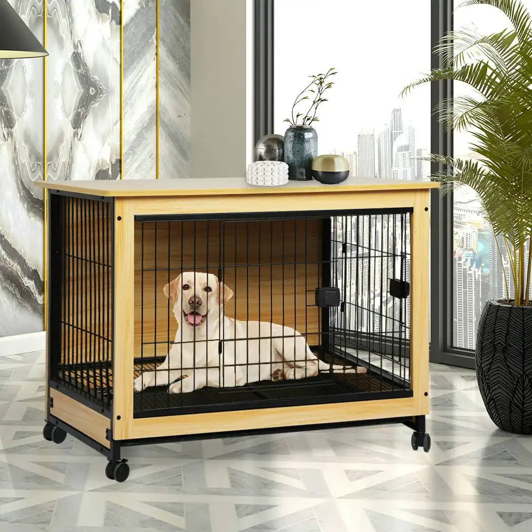 Pawz Wooden Wire Dog Kennel Side End Table Steel Puppy Crate Indoor Pet House XL