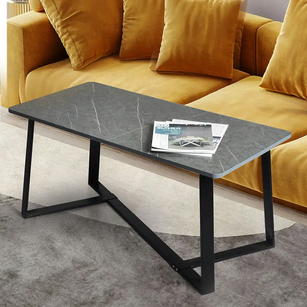 Levede Coffee Table Side Table Teapoy Industrial Steel Legs Marbled 100X50CM