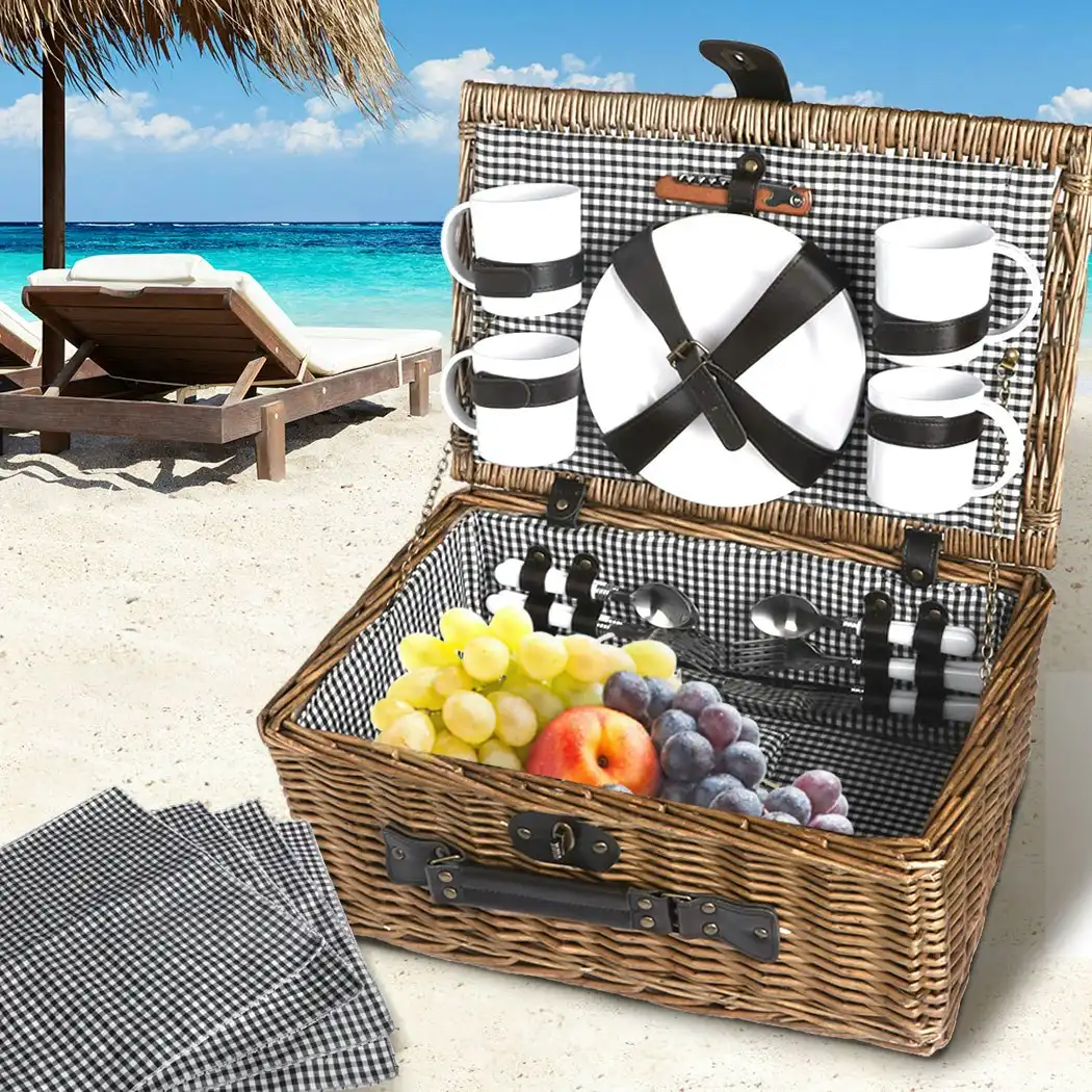 Traderight Group  4 Person Picnic Basket Baskets Set Outdoor Deluxe Willow Gift Storage Carry Trip (BA2014)