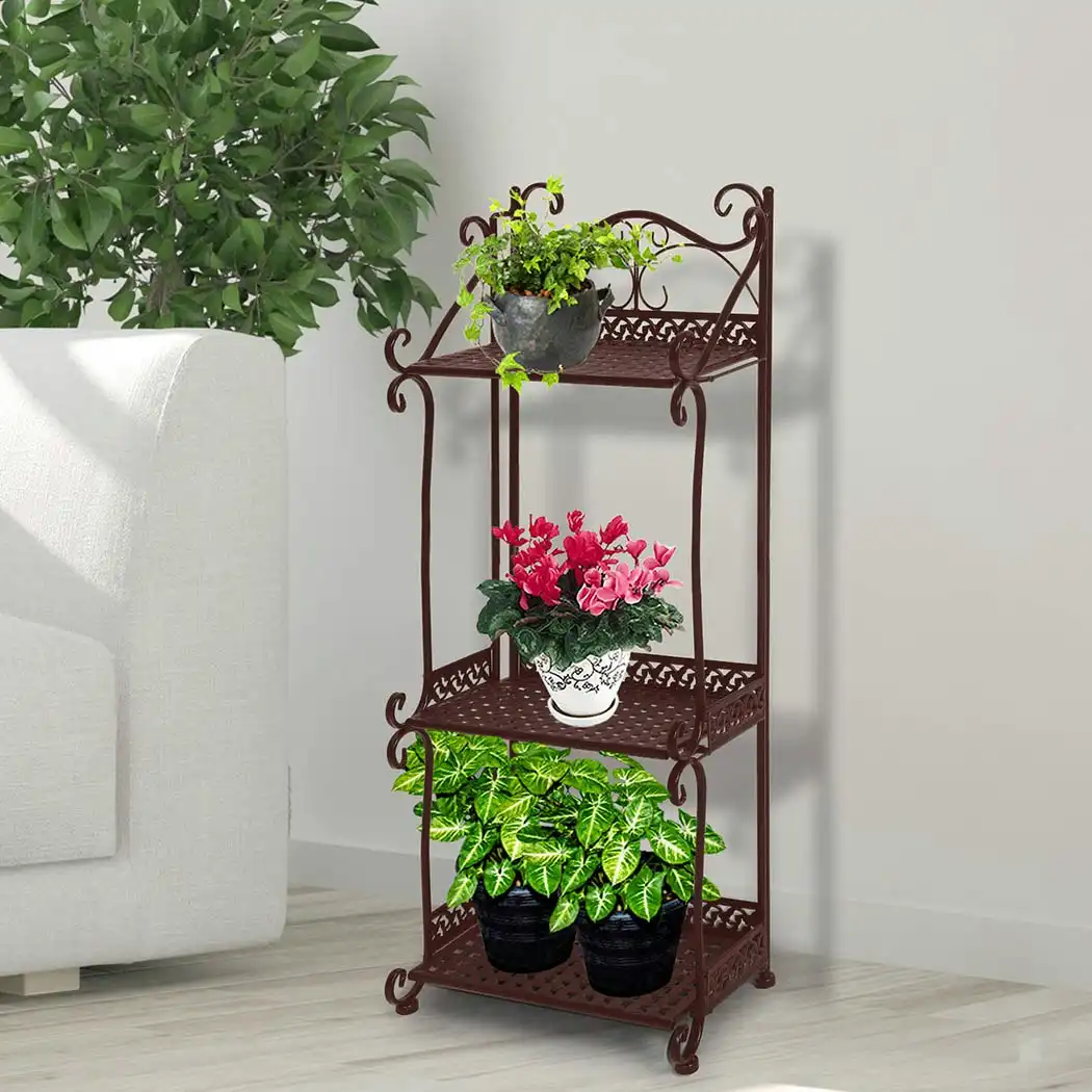 Levede Plant Stand 3 Tiers Outdoor Indoor Metal Flower Pots Rack Garden Shelf (UM1213-3-H-BZ)