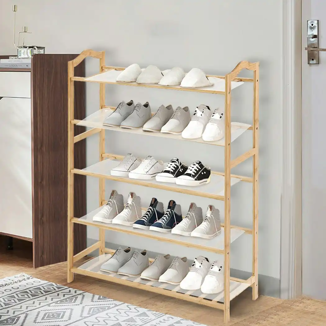 Levede Bamboo Shoe Rack Storage Wooden Organizer Shelf Stand 5 Tiers Layers 80cm (EA0222-80-5)