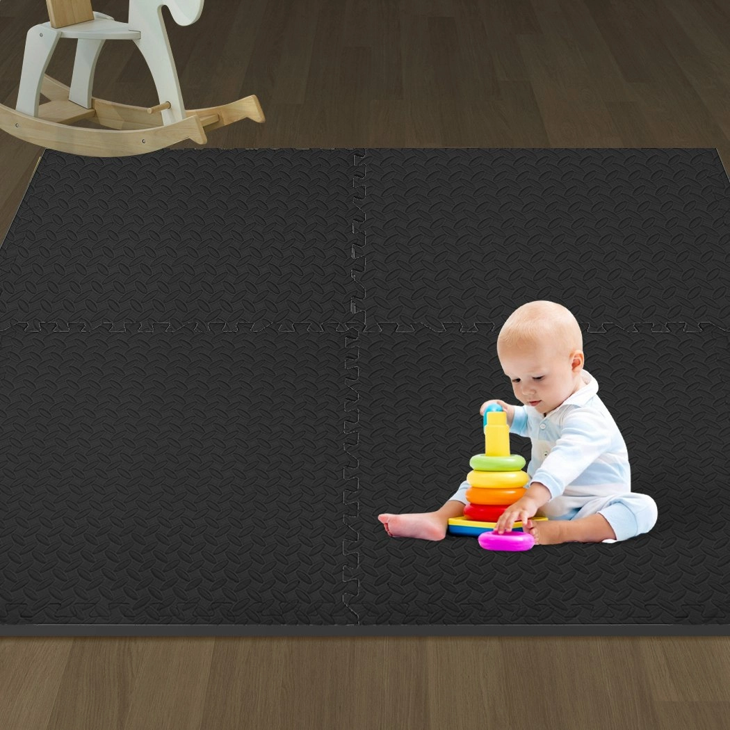 BoPeep EVA Foam Kids Play Mat Floor Kid Crawling Interlocking Home Black 60x60