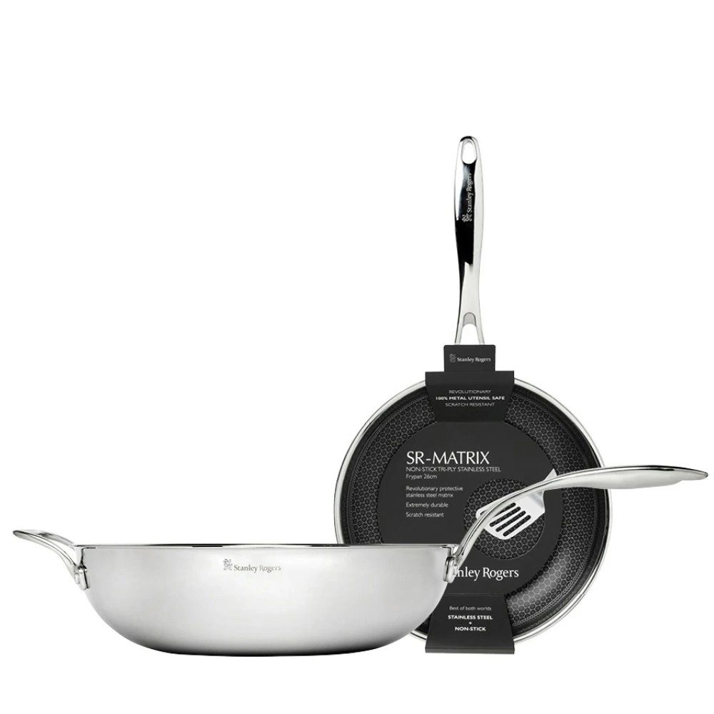 New Stanley Rogers 2pc Matrix 26cm Frypan + 32cm Wok Non-Stick Suits Induction